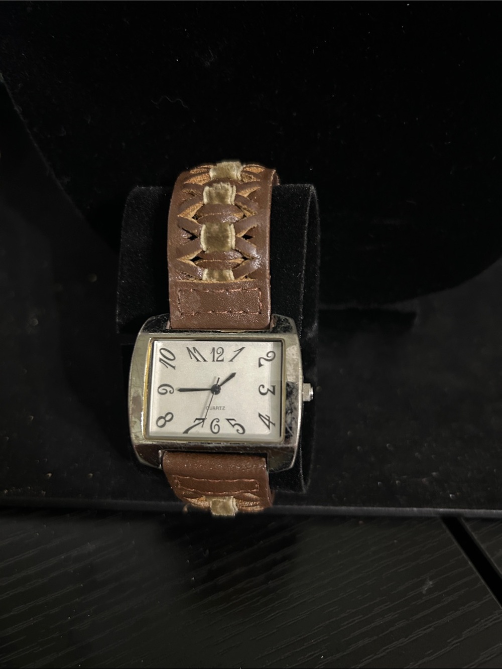 Women’s Brown Leather-Strap Rectangular Dial Watch